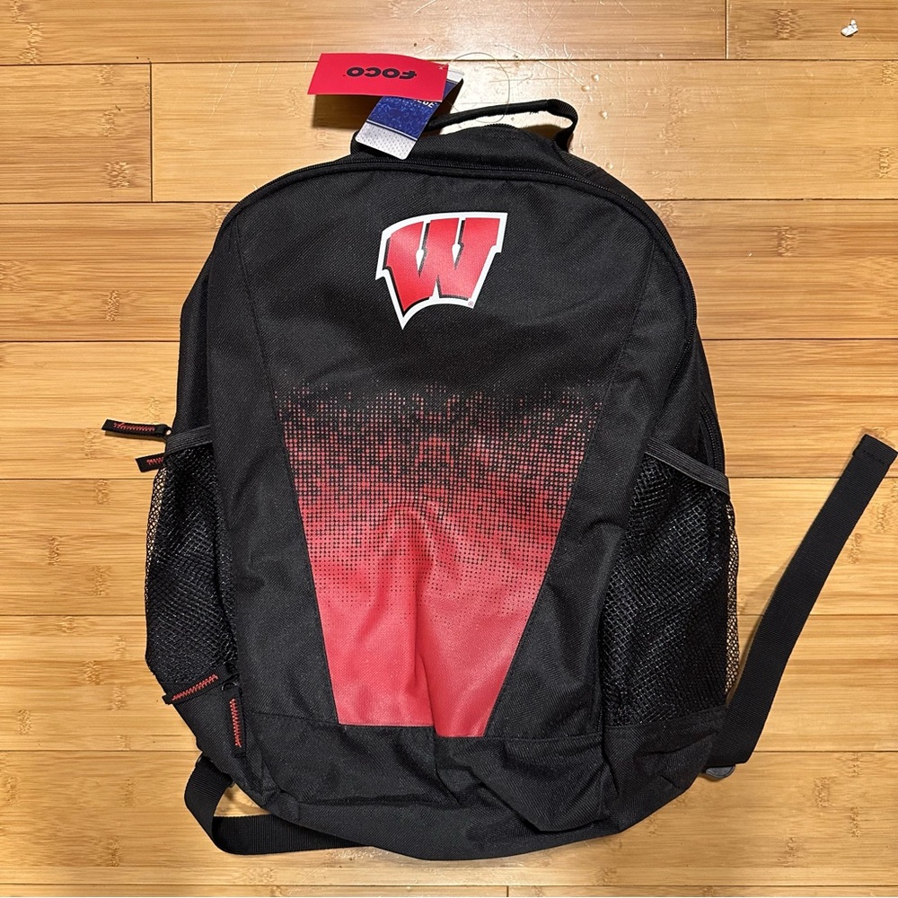 Foco Wisconsin Badgers Logo Black Red Backpack School Work Laptop